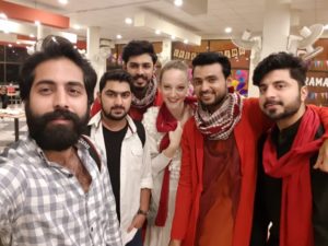 A group selfie with the crew and performers of Goonj at GIK Institute.