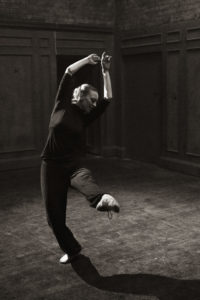 black and white performance image of Gillian in a contemporary posture