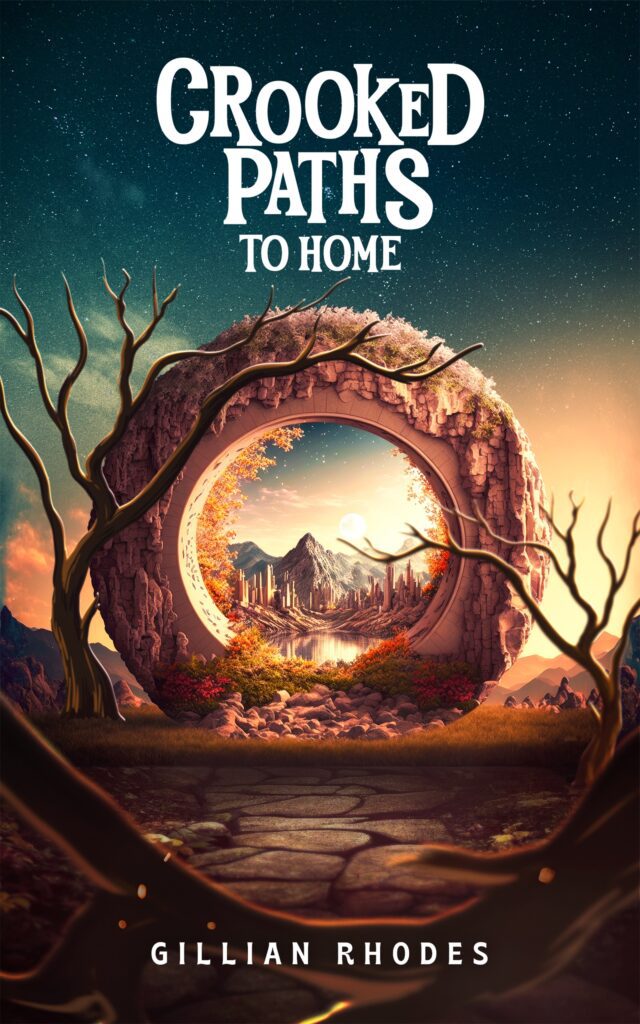 A round portal showing a mountain behind with the title crooked paths to home