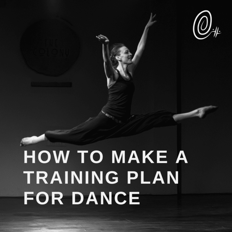 a dancer leaping through the air in a split with the words how to make a training plan for dance