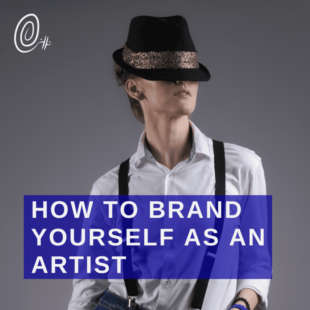 a person photographed from the torso up with a fedora covering half of their face and the words how to brand yourself as an artist