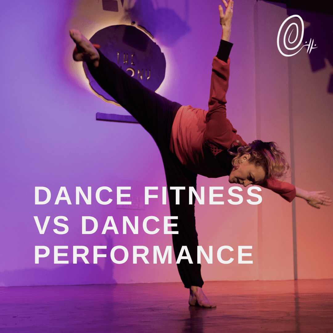 Gillian in a diving tilt with arms out and leg above her head with the title text overlaid