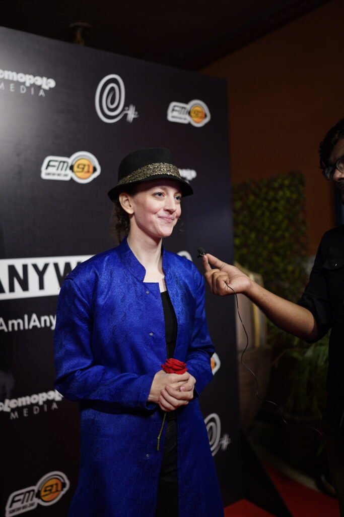 Gillian being interviewed at the launch of her characters