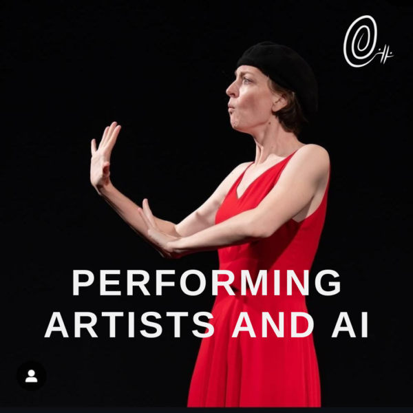 Gillian in a red dress and a beret miming something absurd with the blog title overlaid