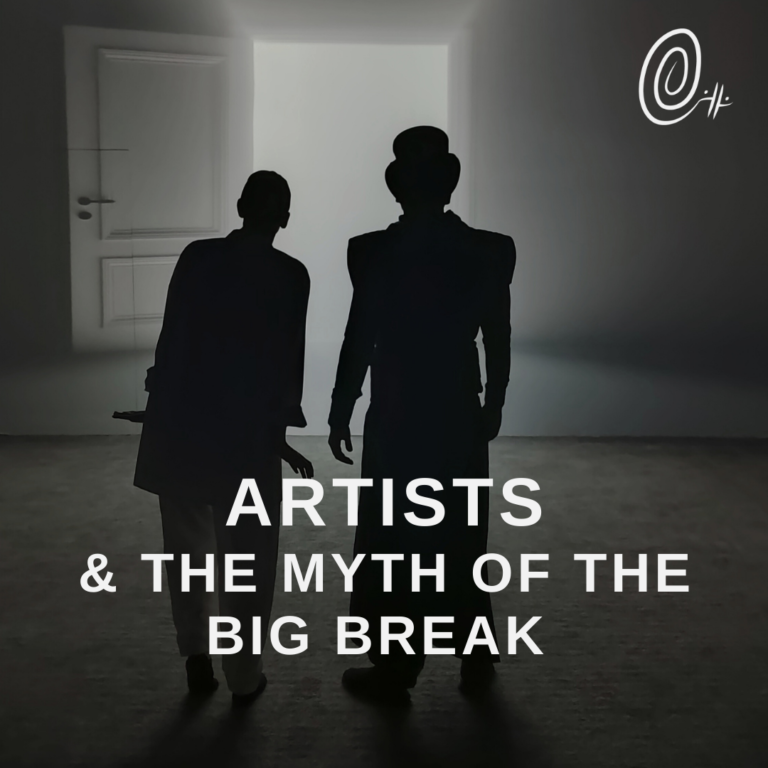 Pierrot and Mister Moon in silhouette looking at an opening door with white light behind and the blog title overlaid in text